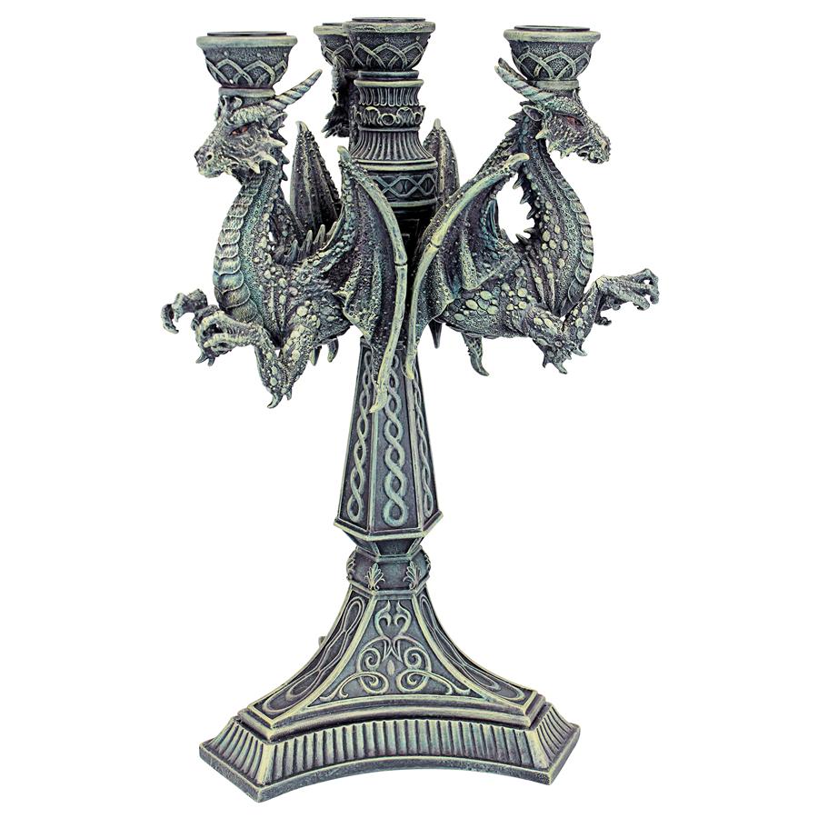 Design Toscano Dragons of the Knight Templar Sculptural Candelabra 2022 Zdjęcie